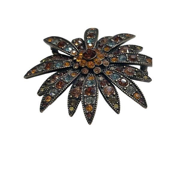 Joan Rivers Vintage Swarovski Crystal Sparkle Starburst Brooch Pin Set Bronze - Picture 12 of 15
